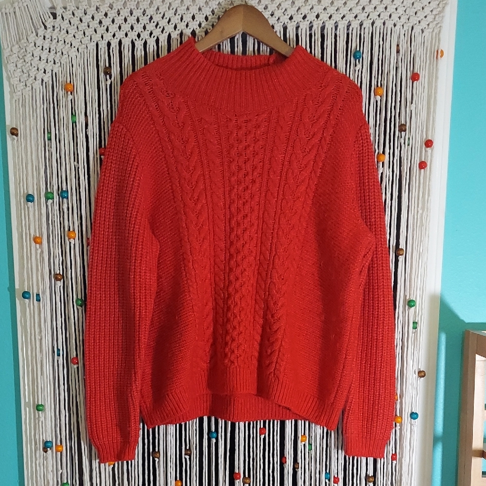 LOFT Vibrant Red Cable Knit Sweater